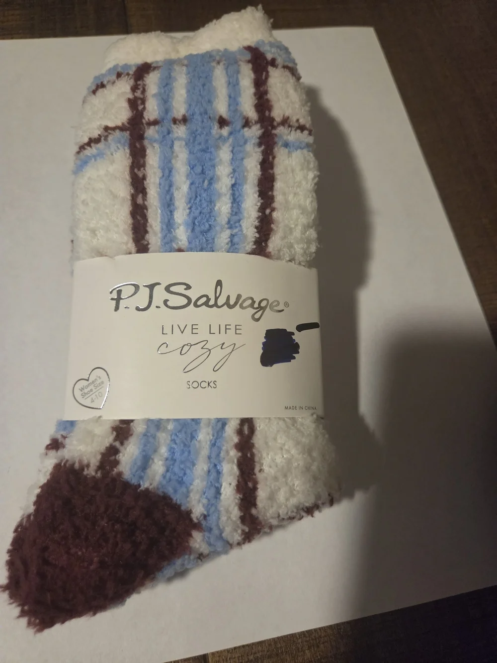 P.J. Salvage And MeMoi Plush Crew Socks in Cream, Blue & Brown Stripe And Fall